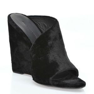 Alexander Wang black velvet wedge open toe slide size 38